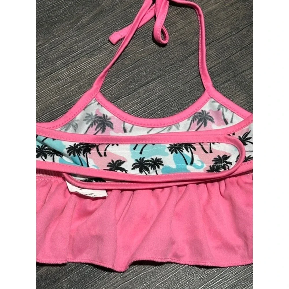Pink Palm Tree Ruffle Pet Bathing Suit Dog Bikini Swimsuit Medium